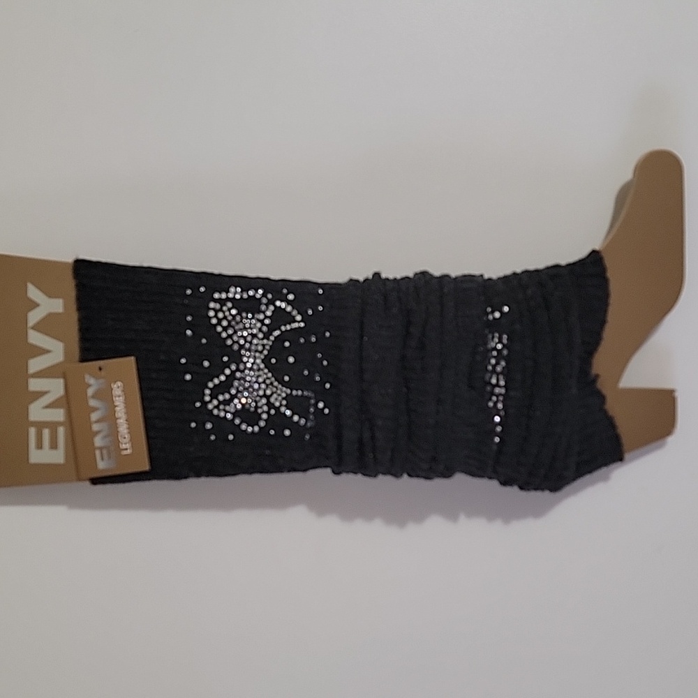🆕️Charcoal Knit Legwarmers with Rhinestone Bow